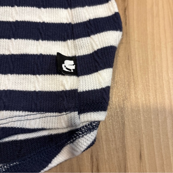 Karl Lagerfeld Paris White Navy Blue Striped stretch knit blouse Size XL - Picture 7 of 8